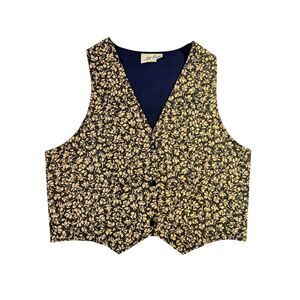 Vintage 90s All Over Womens L Vest Black Floral Cotton Whimsygoth Cottagecore